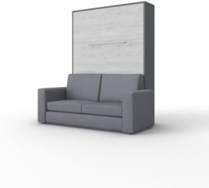 MAXIMAHOUSE Lit escamotable Vertical LED Invento 140V avec Le canapé (140×200) (Gris/Chêne Monaco+Sofa Anthracite/Gris)
