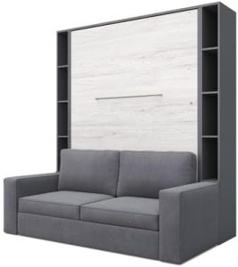 MAXIMAHOUSE Lit escamotable Vertical Invento LED 140V avec des colonnes et canapé (Gris/Chêne Monaco+Sofa Anthracite/Gris)