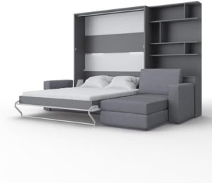 MAXIMAHOUSE Lit escamotable Vertical avec canapé d'angle et la bibliothèque Invento 160V LED (160×200) (Gris/Chêne Monaco+Sofa Anthracite/Gris)