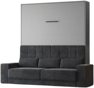 BB Loisir Lit escamotable 160x200cm Vertical Canapé Anthracite Lit Mural Sup M1 Gris Perle