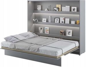 Armoire Lit Escamotable Horizontal Lenart 160x200 cm Gris Lit Rabattable Mural Consus