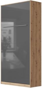 SMARTBett Standard 90x200cm Vertical Chene Sauvage/Anthracite Brillant | Lit Escamotable, Lit Mural, Lit Rabattable, Lit Pliant, Lit Armoire, Lit Pliable
