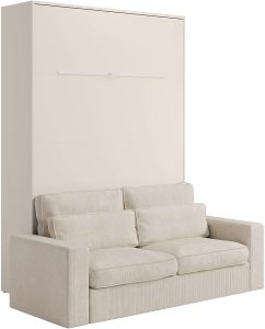 Vente-unique - Lit escamotable 160 x 200 cm - Ouverture Verticale Manuelle - avec LEDs - Beige + Canapé - RAPILI