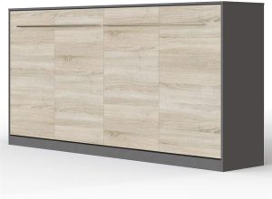 SMARTBett Standard 90x200cm Horizontal Anthracite/Chene Sonoma | Lit Escamotable, Lit Mural, Lit Rabattable, Lit Pliant, Lit Armoire, Lit Pliable