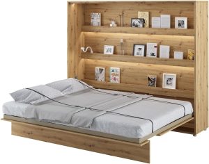 MEBLINI Lit Escamotable Bed Concept - Lit Pliant 2 Personnes - Mural Rabattable - Armoire - Placard - Murphy Bed - BC-14-160x200cm Horizontal - Chêne Artisan avec Matelas
