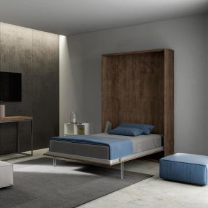 IMAGO FACTORY IMAGOFACTORY Kento – Lit Mural Rabattable, Grand-lit Pliable, Escamotable Couleur Noyer, Empilable Made in Italy, Matelas Non Inclus, Économiser de l'espace, Le Arrive Démonté 140x190