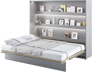 MEBLINI Lit Escamotable Bed Concept - Lit Pliant 2 Personnes - Mural Rabattable - Armoire - Placard - Murphy Bed - BC-14-160x200cm Horizontal - Gris Mat