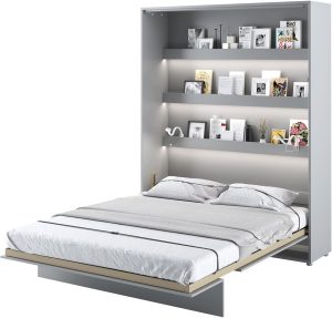 MEBLINI Lit Escamotable Bed Concept - Lit Pliant 2 Personnes - Mural Rabattable - Armoire - Placard - Murphy Bed - BC-12-160x200cm Vertical - Gris Mat
