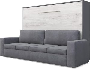 MAXIMAHOUSE Lit escamotable Horizontal Invento avec Le canapé LED 160H (160×200) (Gris/Chêne Monaco+Sofa Anthracite/Gris)
